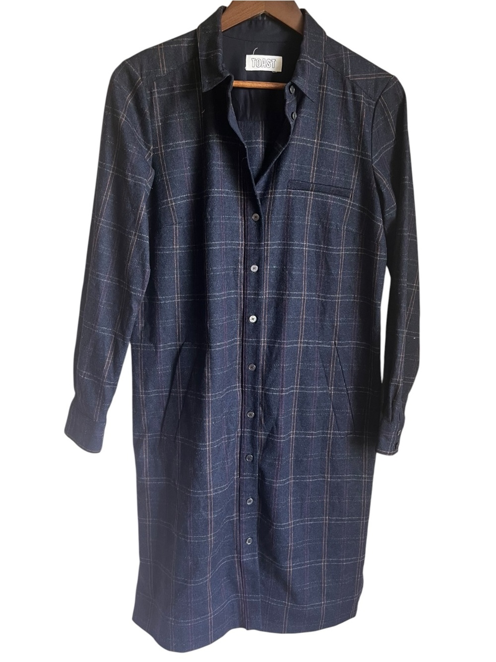 TOAST Dress Womens S/M Estimated Gray Plaid Windowpane Shirt Dress Lagenlook